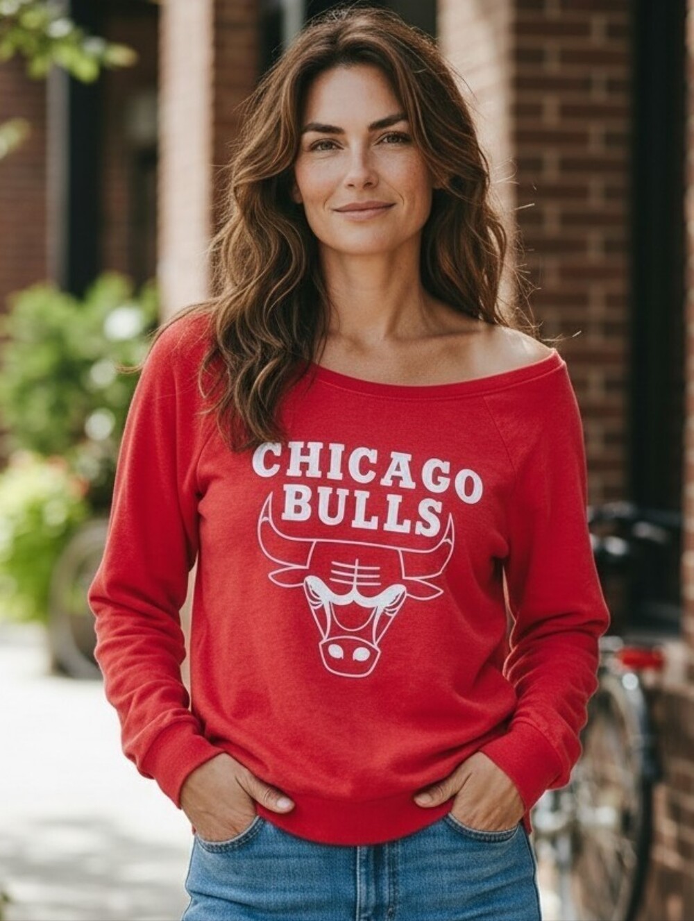 Mitchell & Ness Chicago Bulls Off Shoulder Fleece Sweatshirt